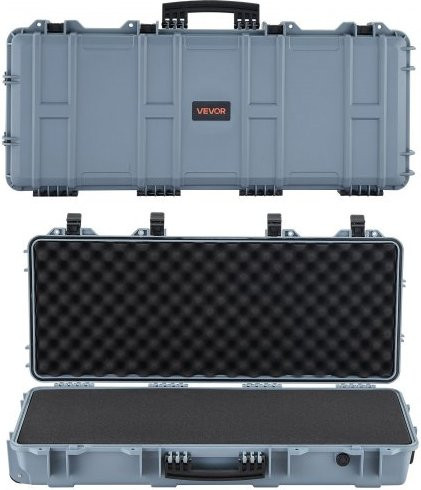 VEVOR Waffenkoffer mit Hartschale für Langwaffen, abschließbarer Gewehrkoffer mit Rollen und vorgeschnittenem Schaumstoff, IP67 wasserfest, Grau, B/T/H: 97,8 x 42,0 x 17,3 cm - Bild 1