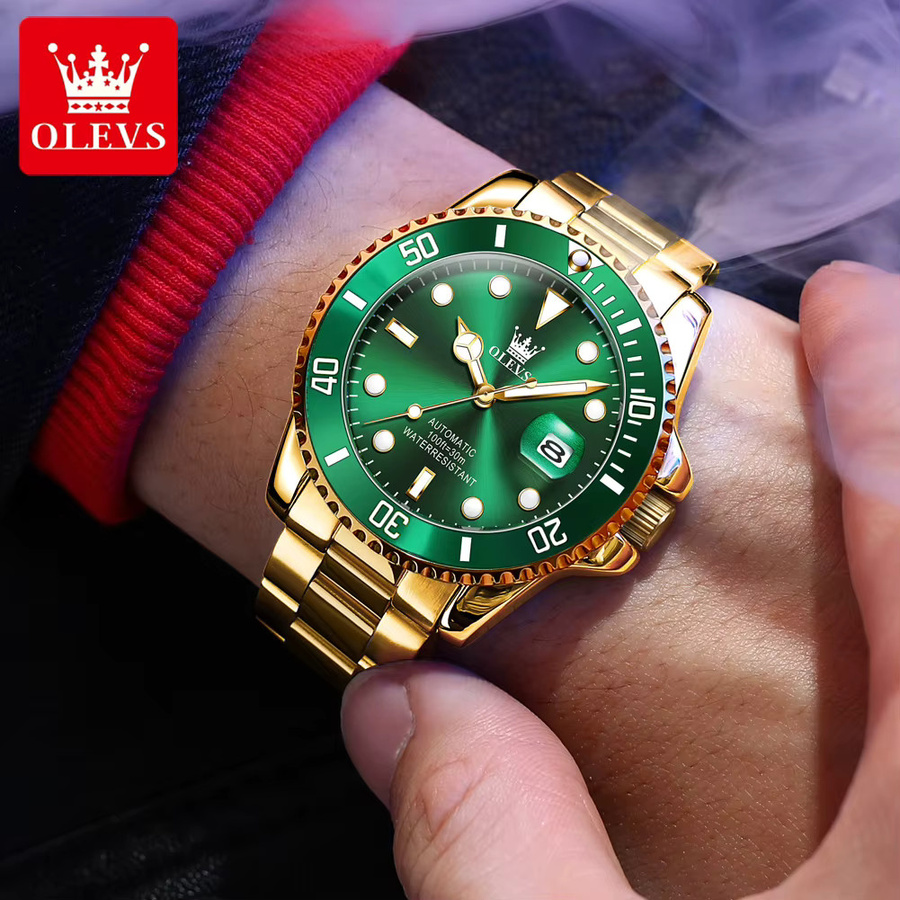 OLEVS Armbanduhr Automatik, Edelstahl, Bicolor, Grün, Herren - Bild 4