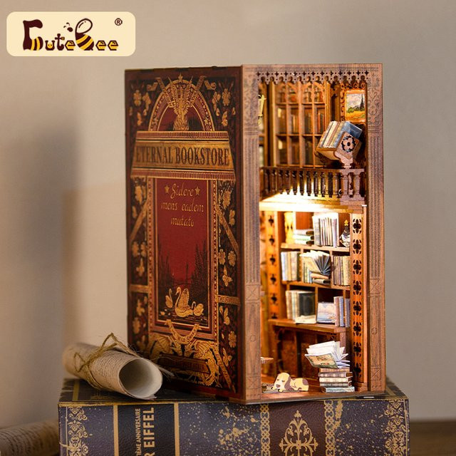 CuteBee Eternal Bookstore 3D Wooden Puzzle Book Nook Kit mit Licht - Bild 1