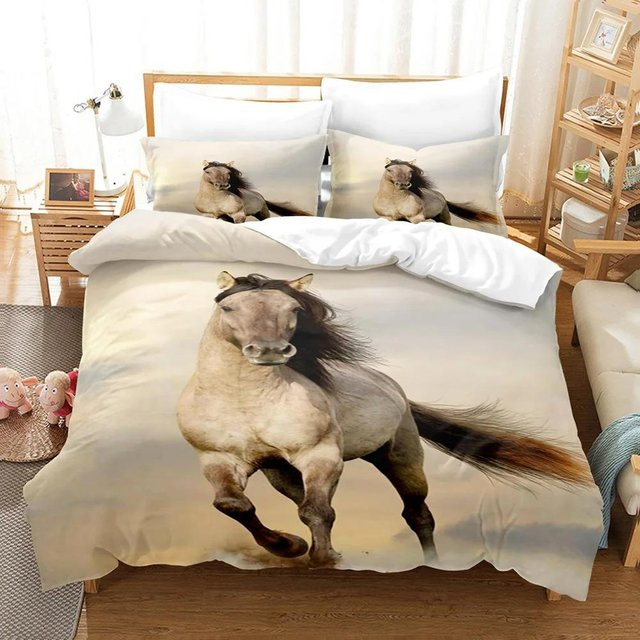 JMG Household Supplies 3-teiliges Pferde Bettwäsche Set mit 3D-Anime-Design, Mikrofaser, Mehrfarbig, B/H: 150 x 200 cm - Bild 1