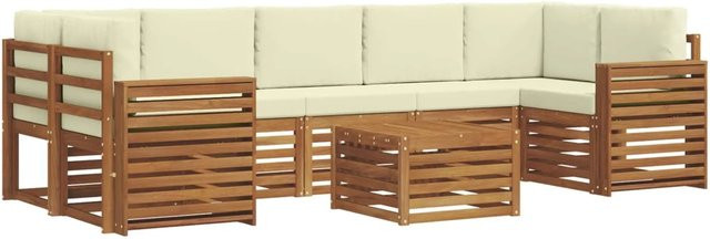 vidaXL Sofagarnitur 8-teilig aus Massivholz Akazie in Natur und Beige mit Polsterung und Armlehnen - Bild 1
