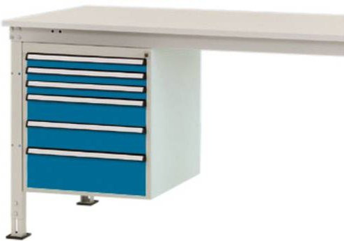 Manuflex ZB4912.5007 Gehäuse-Unterbau Stationär in Blau mit 6 Schubfächern und Nutzhöhe 500 mm für Tischtiefe 800 mm - Bild 1