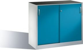 C+P Werkzeug-Beistellschrank mit Schiebetüren und 1 Regalboden, Farbe: Front Lichtblau, Korpus Lichtgrau, H x B x T: 100 x 120 x 50 cm - Bild 1