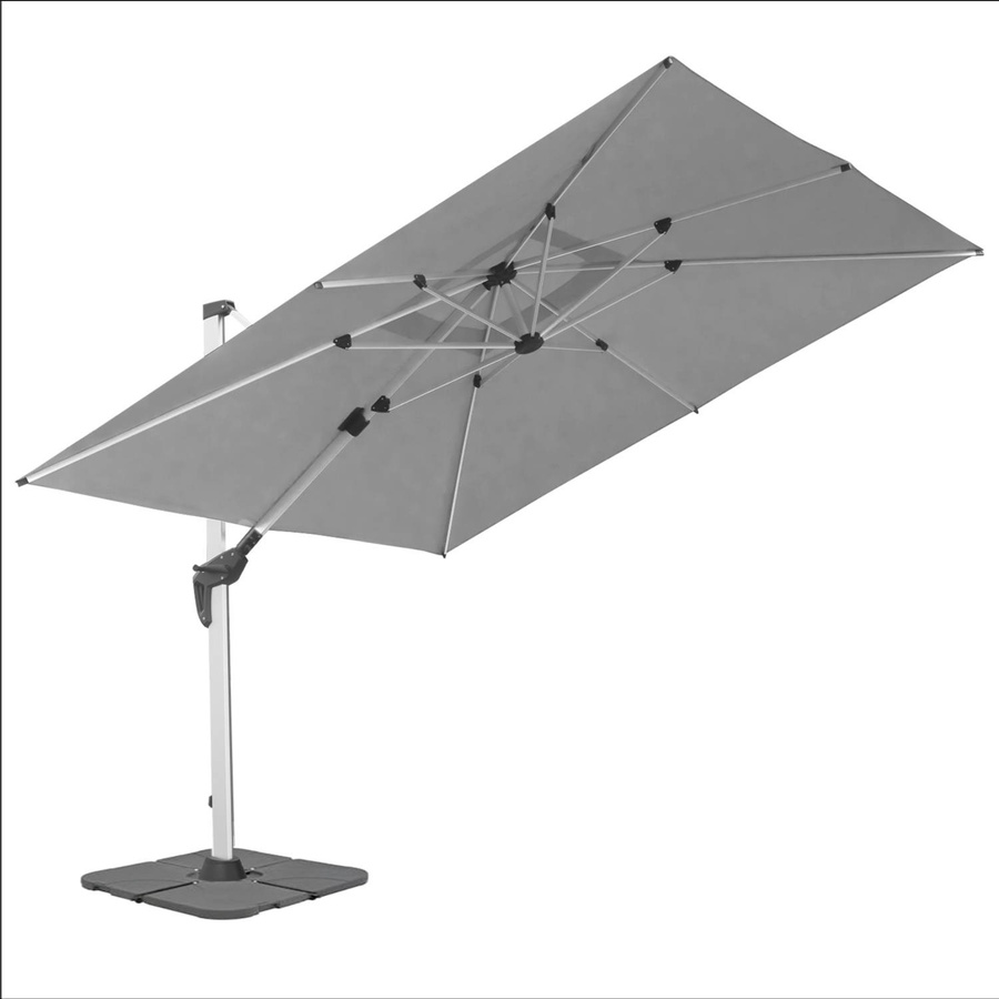 anndora Ampelschirm Aluminium Silber Grau, 3 x 3 m quadratisch, 360 Grad drehbar und schwenkbar neigbar, inklusive Betonplattenständer - Bild 1