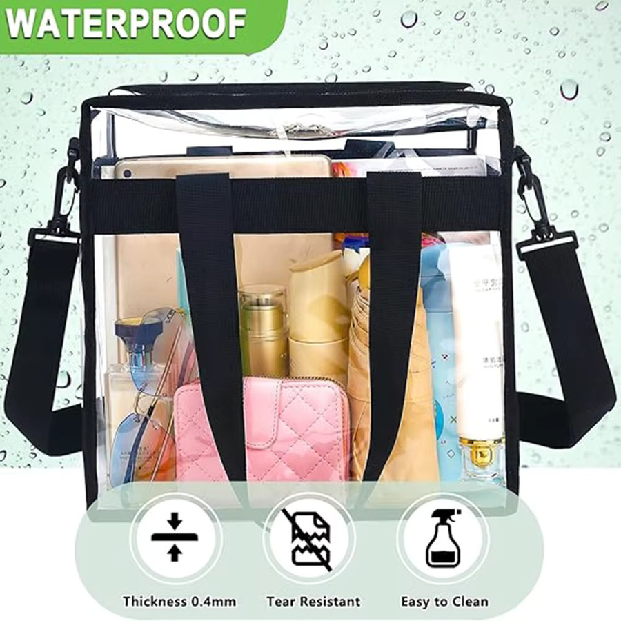 Wasserdichte PVC-Tragetasche für Damen in Schwarz, transparente Aufbewahrungstasche mit Griffen für Fitnessstudio, Schwimmen und Reisen - Bild 4