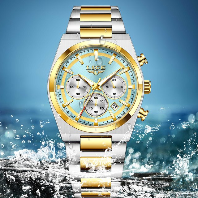 LIGE Armbanduhr Chronograph, Quarz, Edelstahl, Gold, Herren - Bild 1
