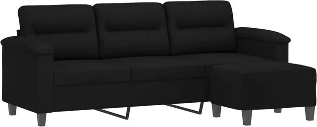 vidaXL 3-Sitzer-Sofa mit passendem Hocker in Schwarz aus Mikrofasergewebe - Bild 1