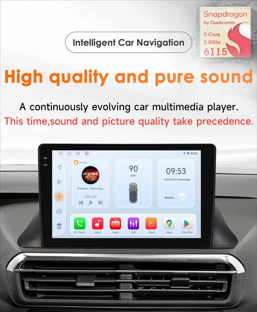 OSSURET Android Autoradio mit Carplay Autobildschirm für Fiat Scudo, Opel Vivaro, Citroen Jumpy, Toyota Proace und Peugeot Traveller, Schwarz - Bild 1