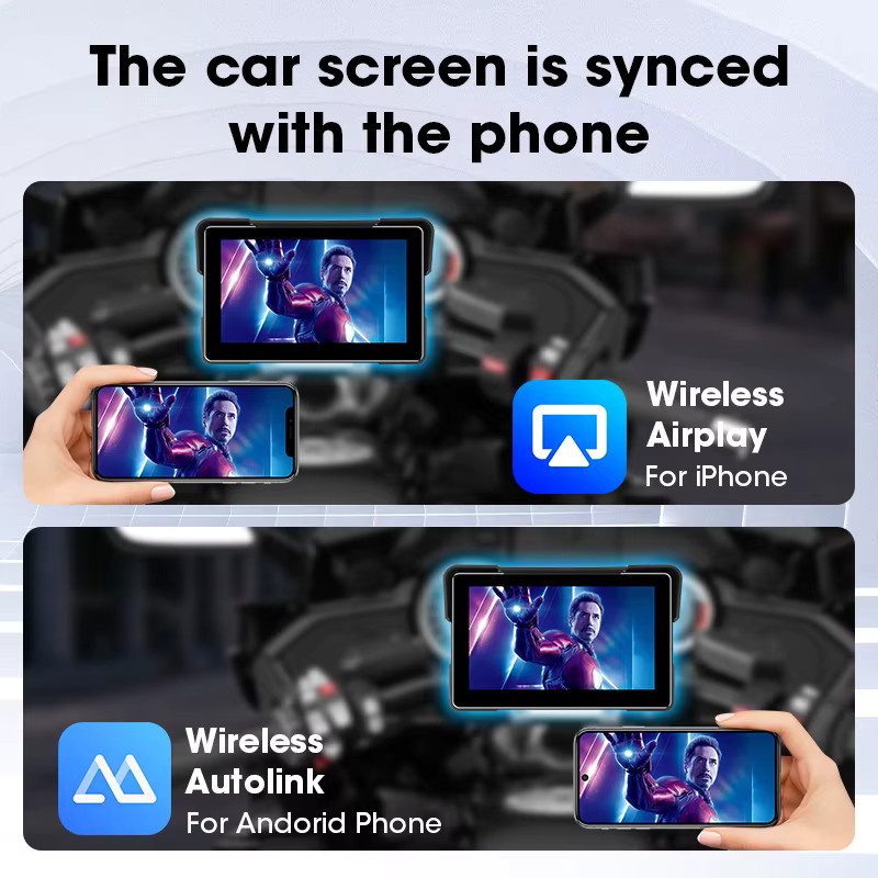 srnubi Drahtloses CarPlay und Android Auto Motorrad Display mit GPS Navigation und IPX7 Wasserdichtigkeit, Farbe: Schwarz, Displaygröße: 5,5 Zoll - Bild 3