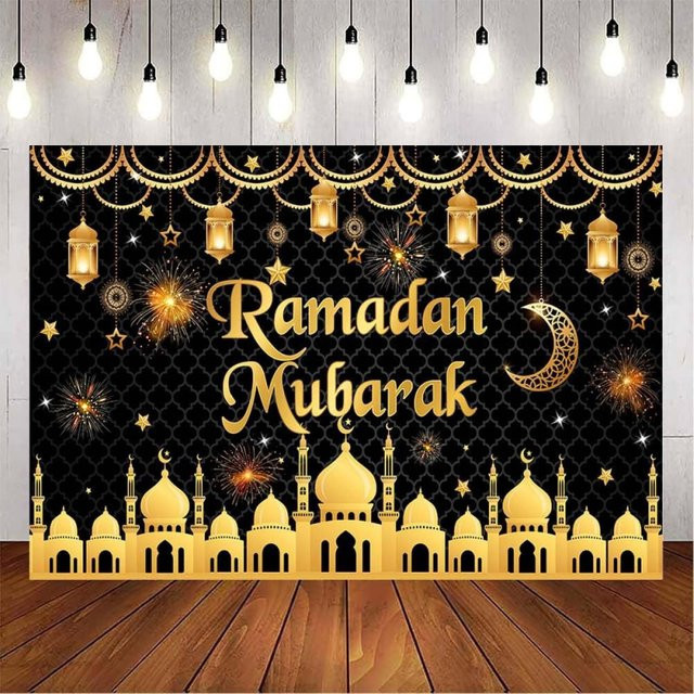 VIKAMA Ramadan Mubarak Banner als orientalische Party-Dekoration für Eid Al Fitr in Schwarz - Bild 1