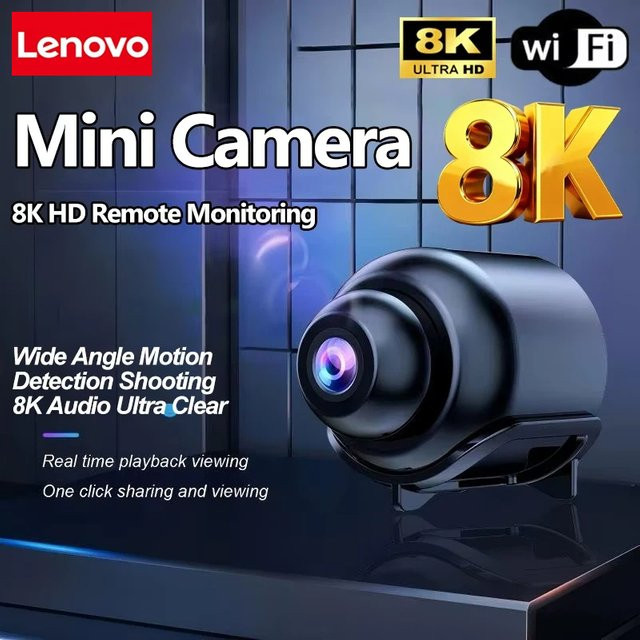 Lenovo Mini 8K HD WiFi Wireless Kamera mit Nachtsicht, Bewegungserkennung und Audio-Video-Funktion in Schwarz - Bild 1