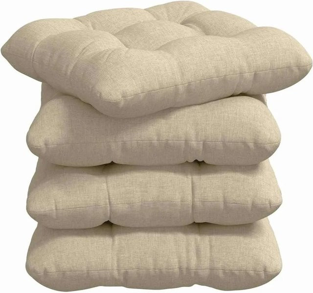 vidaXL Sitzkissen 4er Set beige aus Stoff mit abnehmbarem Bezug B/T/H: 40 x 40 x 12 cm - Bild 1
