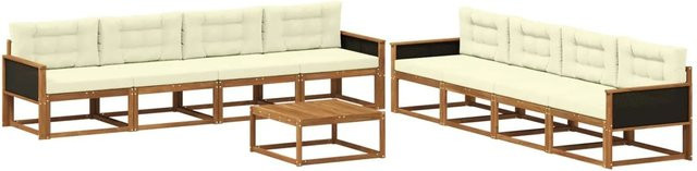 vidaXL Outdoor-Sofagarnitur L-Form aus Akazienholz mit 9-teiligem Set inklusive Tisch und Kissen in Braun und Beige - Bild 1
