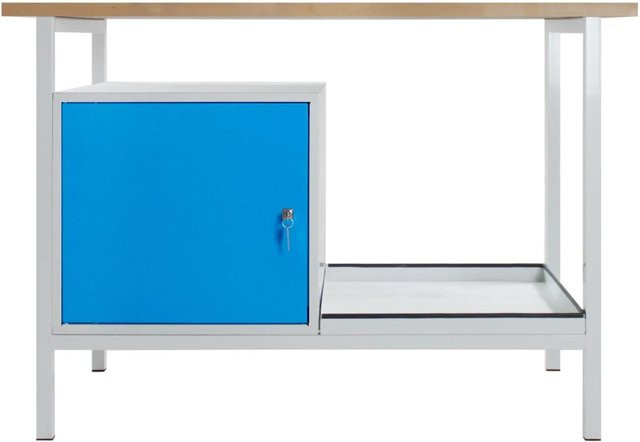 PROREGAL Werkbank Light Rhino mit Ablagefach und 1 Tür, Buche und Metall, H x B x T: 82,5 x 120 x 60 cm, Lichtgrau und Lichtblau - Bild 1