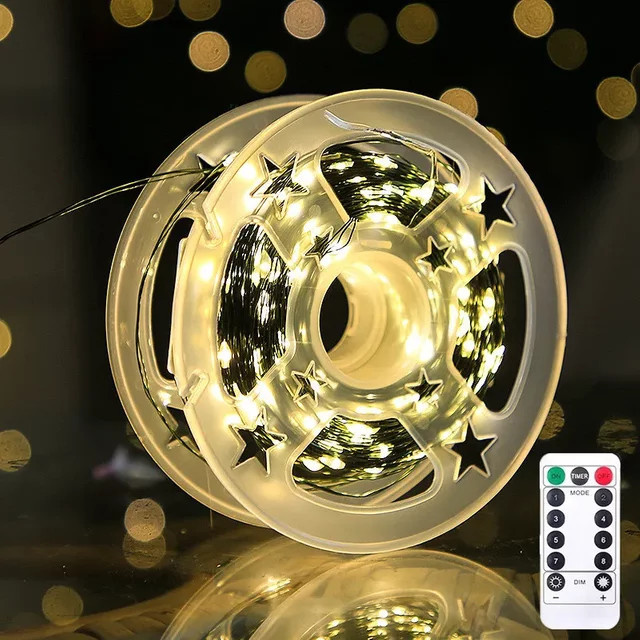 OKAL RED EAST LED Lichterkette mit Kupferdraht, Grün, USB-Betrieb und Fernbedienung für Weihnachts- und Silvesterdekoration - Bild 1