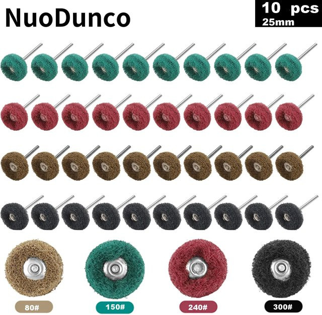 NuoDunco 10 Stück Nylon-Polierscheiben in Grün, 25 mm Mini-Schleifbürsten für Metall und Holz als Zubehör für Dremel und Handwerkzeuge - Bild 1