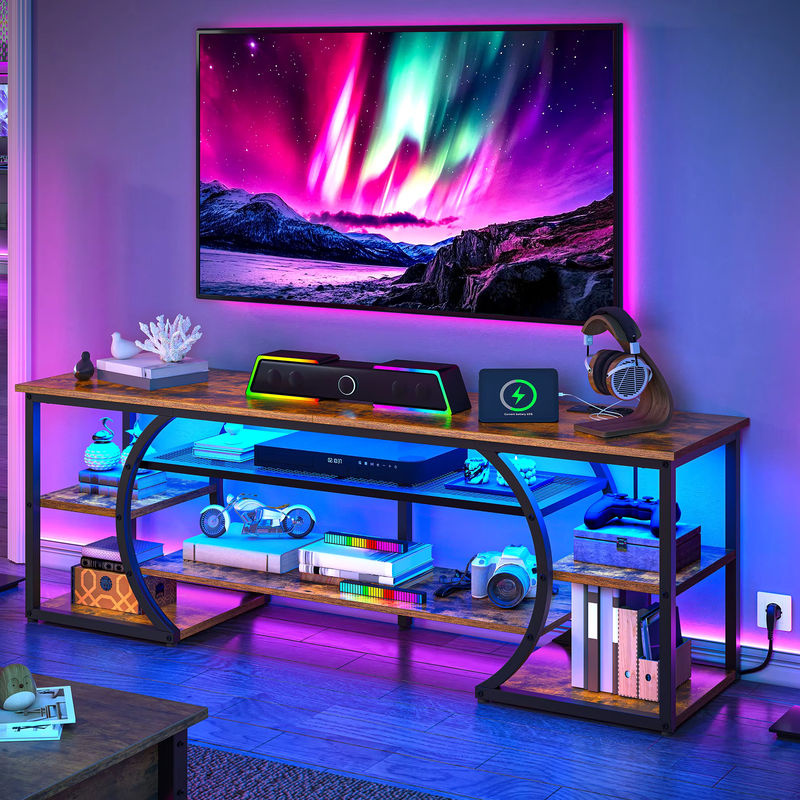 YITAHOME Mobiler TV-Ständer in Rustikalem Braun mit RGB-LED-Leuchten und Anschlüssen für bis zu 70-Zoll-Fernseher, Breite: 160 cm - Bild 2