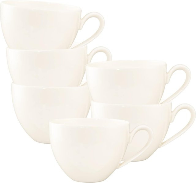 Seltmann Weiden Milchkaffeetassen Savona Fine Diamond aus Porzellan, 6er Set, Beige/Weiß, 340 ml pro Tasse - Bild 1
