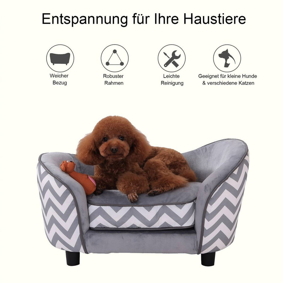 PawHut Hundesofa aus Holz in Grau mit abnehmbarem Bezug, B/H/L: 41 x 33,5 x 67 cm - Bild 3