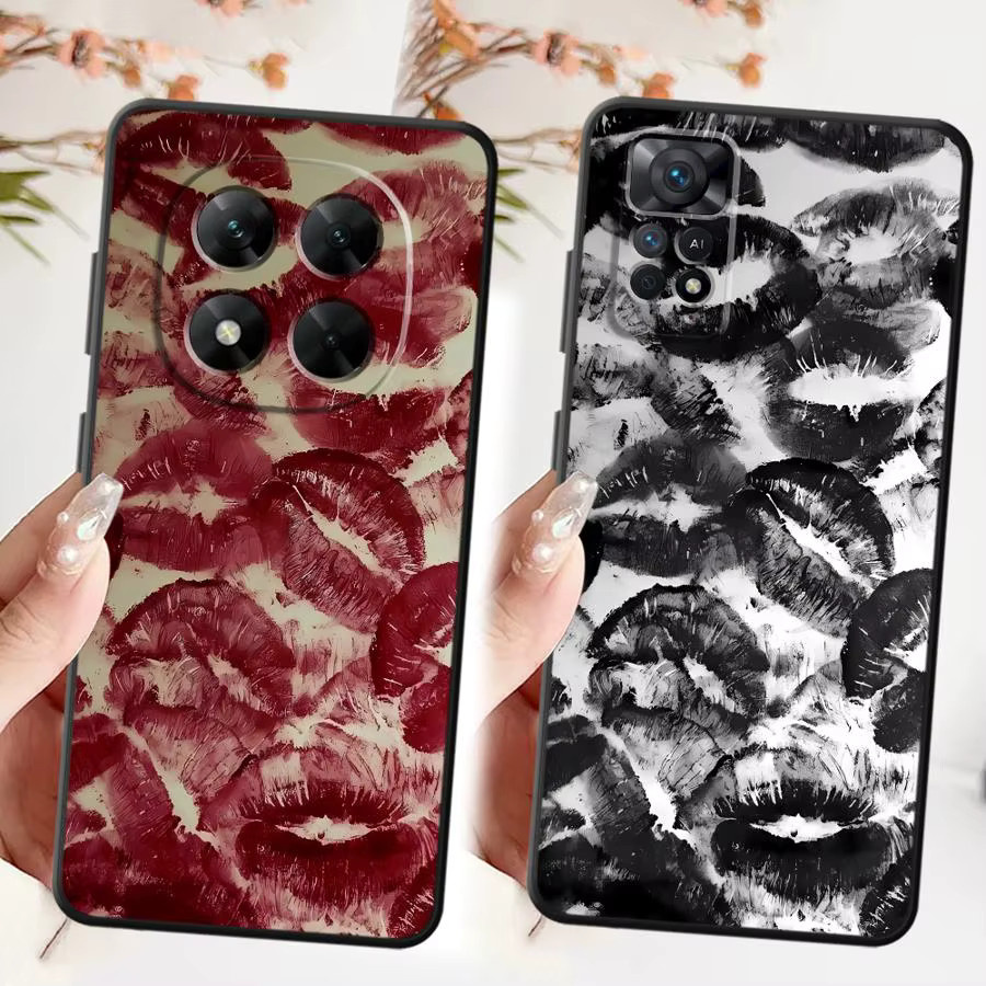 Weiche Handyhülle mit Lippen-Print für Xiaomi Redmi Note Serie in Schwarz - Bild 2