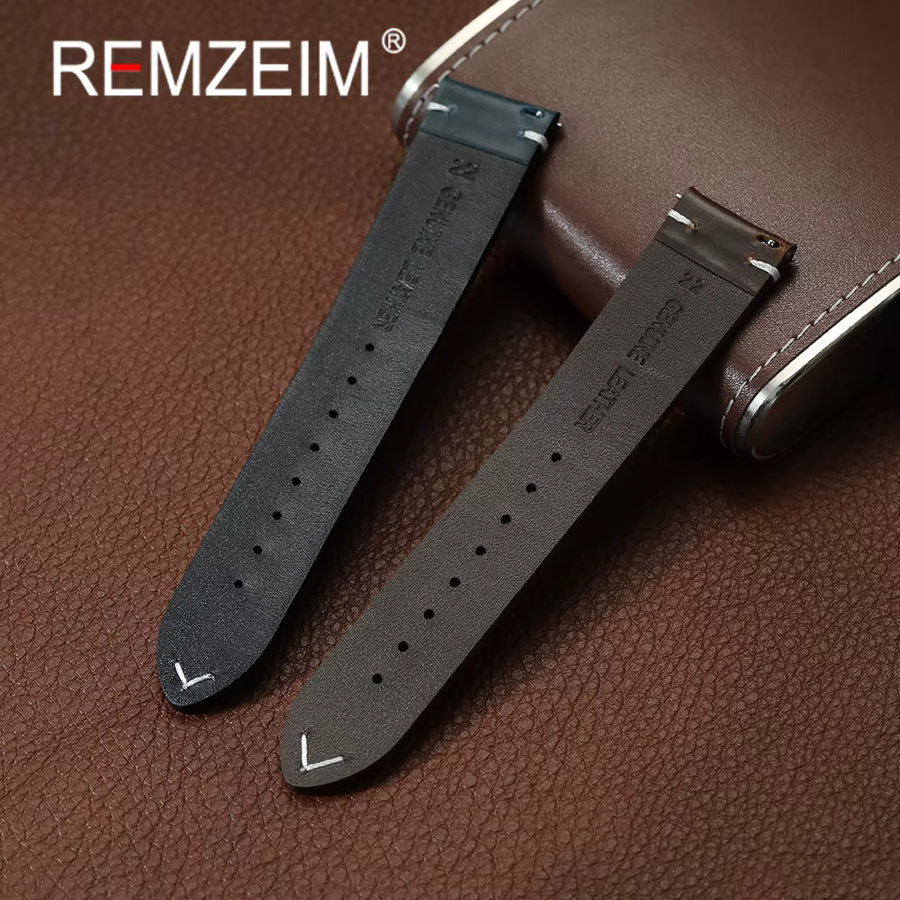 REMZEIM Uhrenarmband Rindsleder, Schwarz, Unisex, 18 mm, 20 mm, 22 mm - Bild 1