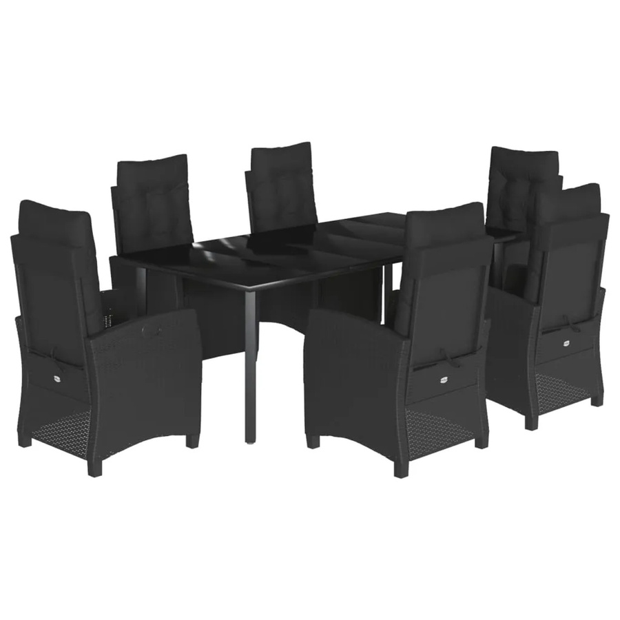 vidaXL 7-teilige Garten-Essgruppe aus Poly Rattan mit Kissen und Tisch aus gehärtetem Glas in Schwarz - Bild 2