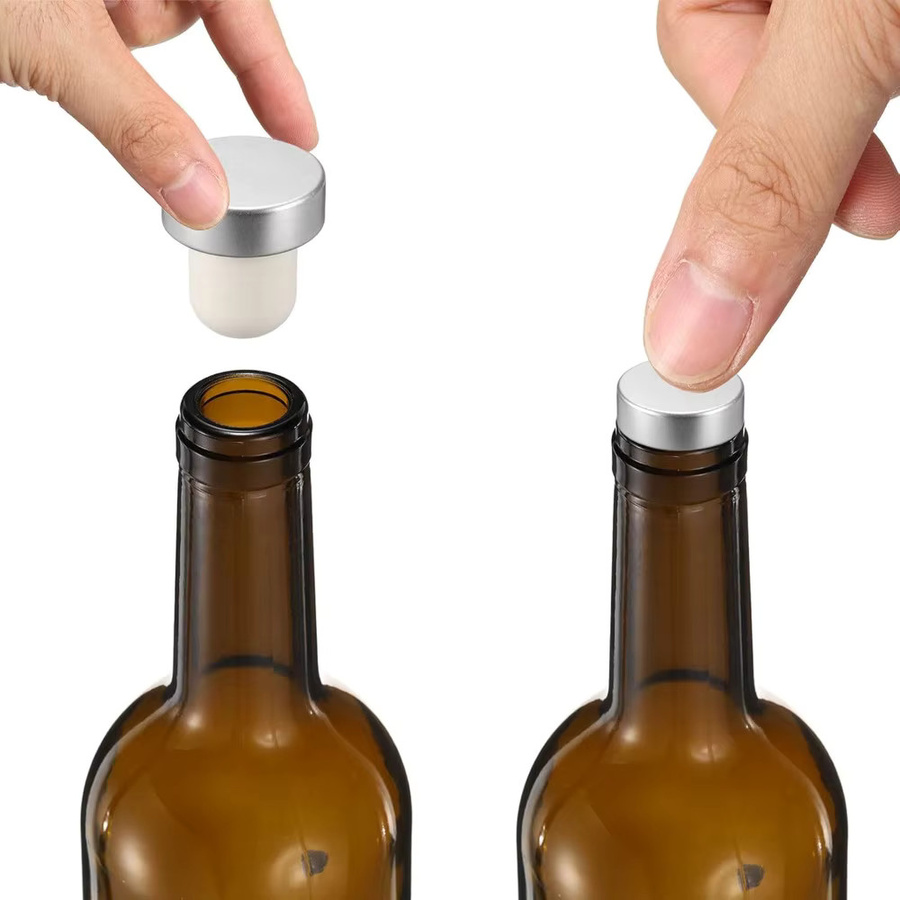 SUNFILI Weinflaschenkorken T-förmiger Verschlussstopfen aus Kork in Braun und Silber für Wein und Bier - Bild 2