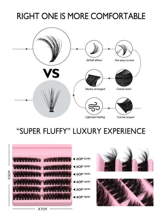 Veltrinay Wimpern-Cluster-Set, 10–18 mm, Unisex - Bild 5