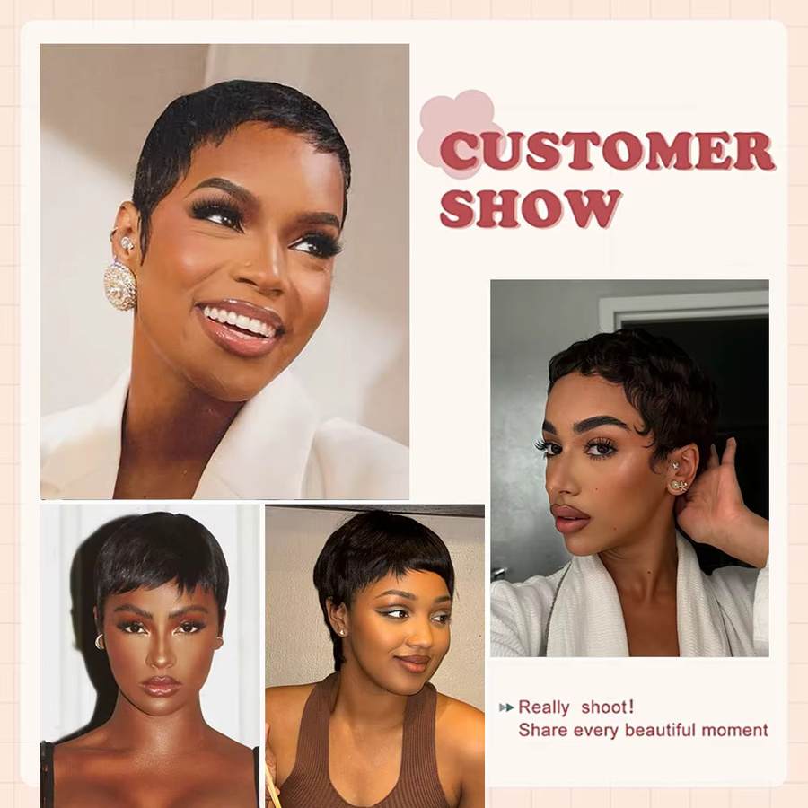 OYM HAIR Pixie-Schnitt-Perücke, Echthaar, brasilianisches Remy-Haar, gerade - Bild 4