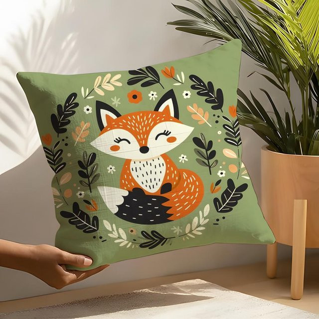 Kissenbezug Shunika Chen mit Tier- und Naturblumenmuster in Grün, Material Leinen-Polyester-Mix, B/T/H: 18 x 18 x 1 cm - Bild 1