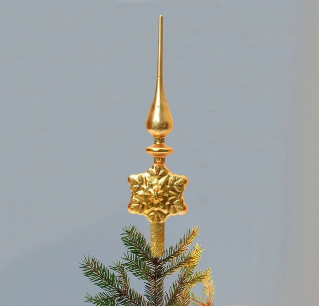 Goldene Christbaumspitze Schneeflocke aus Echtglas für deinen Weihnachtsbaum, Höhe: 31 cm - Bild 1