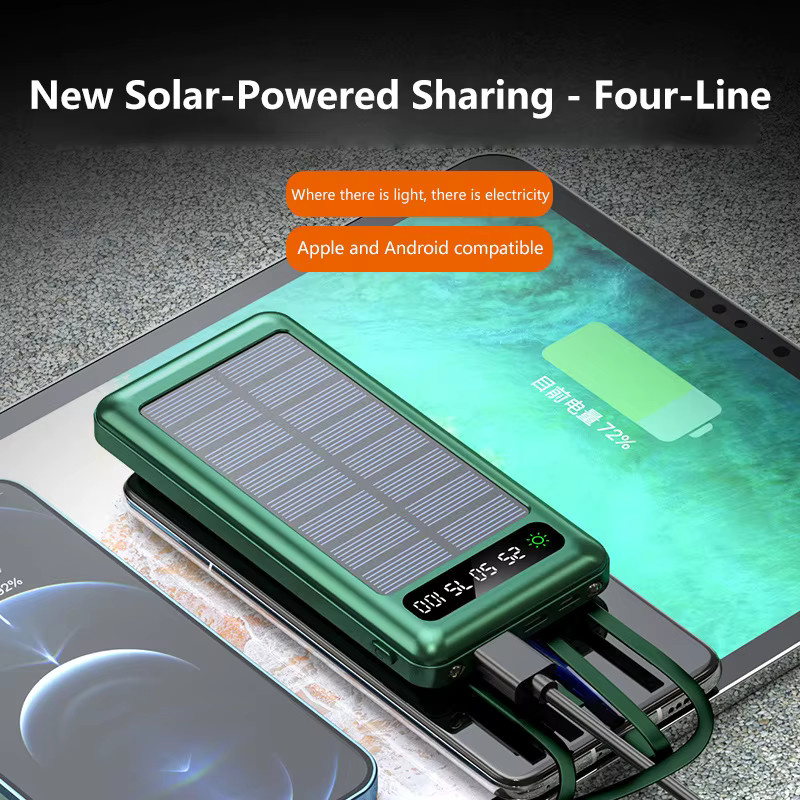 Solar Power Bank 50000 mAh mit vier Datenkabeln, tragbare Powerbank für Smartphones, Schwarz - Bild 6