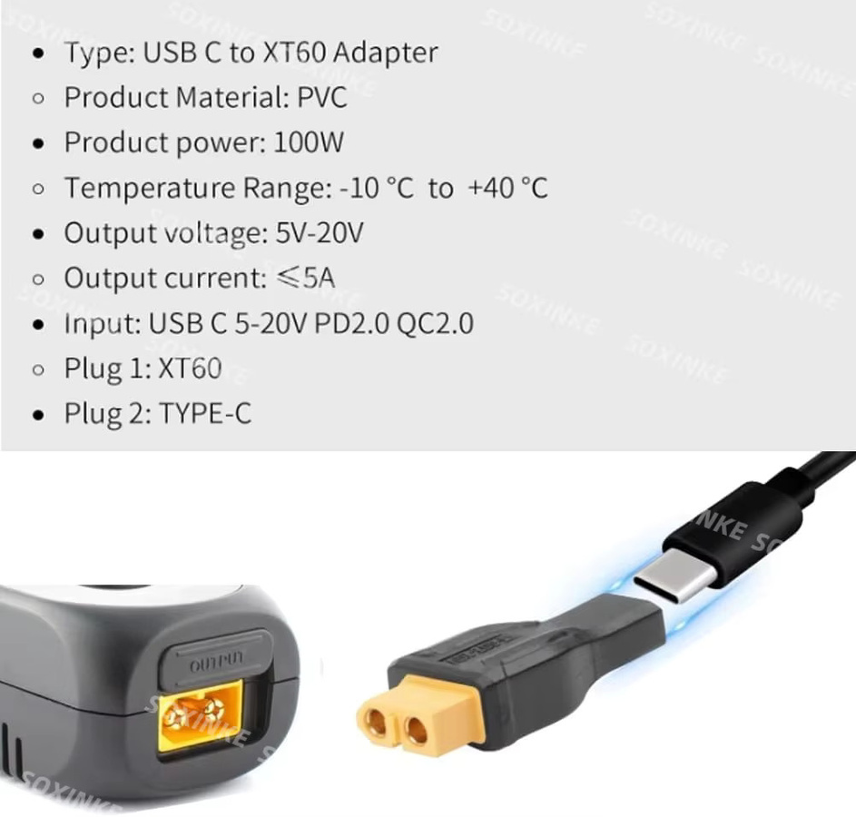 Toolkitrc USB-C auf XT60 Adapter, 100 W Ladeanschlussstecker in Schwarz - Bild 3