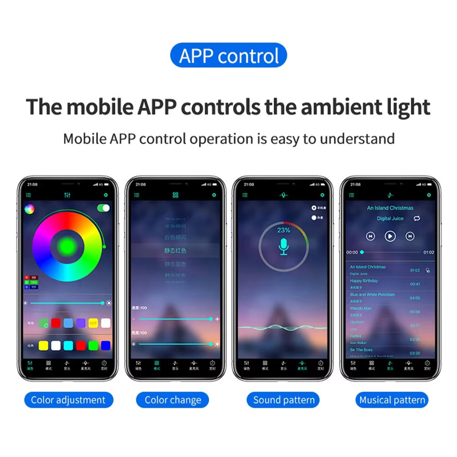 WUMFIRE LED Auto Ambientebeleuchtung mit App- und Musiksteuerung, RGB Hintergrundbeleuchtung für dein Fahrzeug mit Fernbedienung und WiFi-Funktion, Multicolour - Bild 5