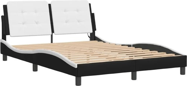 vidaXL Bettgestell Zadar mit LED-Unterbettbeleuchtung und USB-Ladeport aus Kunstleder in Schwarz und Weiß, B/T/H: 120 x 200 cm - Bild 1