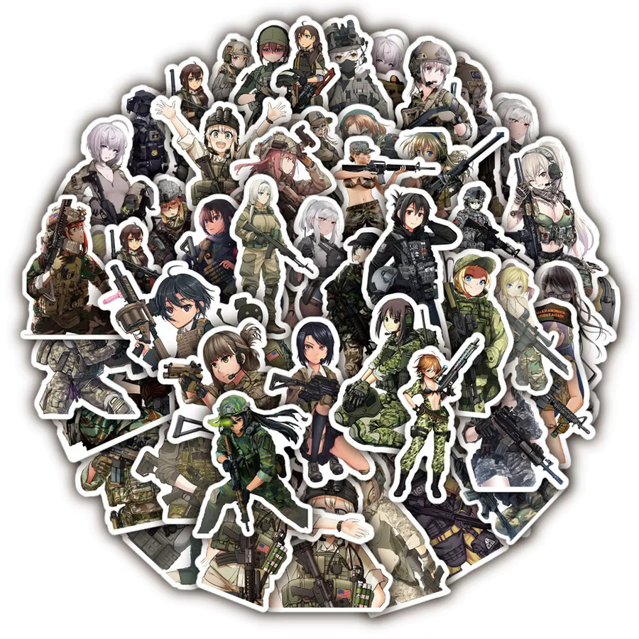 Charile Anime Tarnmuster Soldaten-Mädchen Aufkleber, Sticker, 10 Stück - Bild 2
