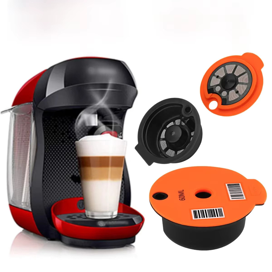 Wiederverwendbare Kaffeekapseln für Bosch Tassimo Maschinen mit Löffel und Bürste, Orange, 60/180ml - Bild 6