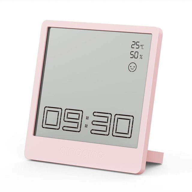 Tooarts Digitaler 6in1 Schreibtischwecker mit Temperatur- und Luftfeuchtigkeitsanzeige, Timer und Alarm in Rosa - Bild 1