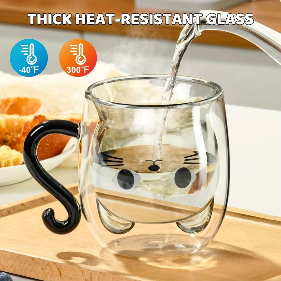 YOCITY Doppelwandige Glas-Tasse mit Katzenmotiv in Transparent - Bild 2