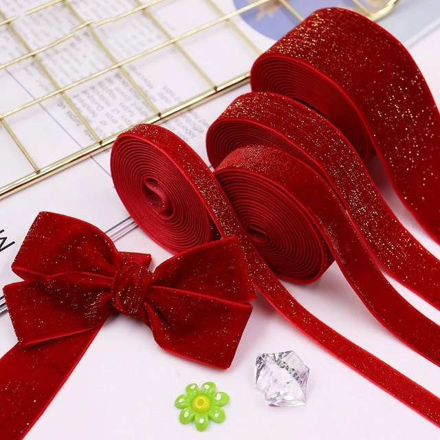 Aogue Samtbänder in Rot für Valentinstag und Neujahr, 5 Yards zur Dekoration von Geschenken, Kränzen und Schleifen - Bild 1