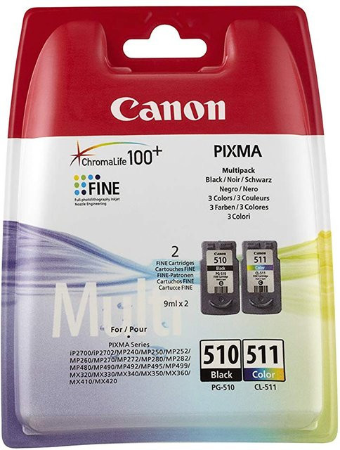 Canon Original Tintenpatronen Set PG-510 und CL-511 im 2er-Pack, Schwarz und Multicolor (Cyan, Magenta, Gelb), für PIXMA Drucker - Bild 1