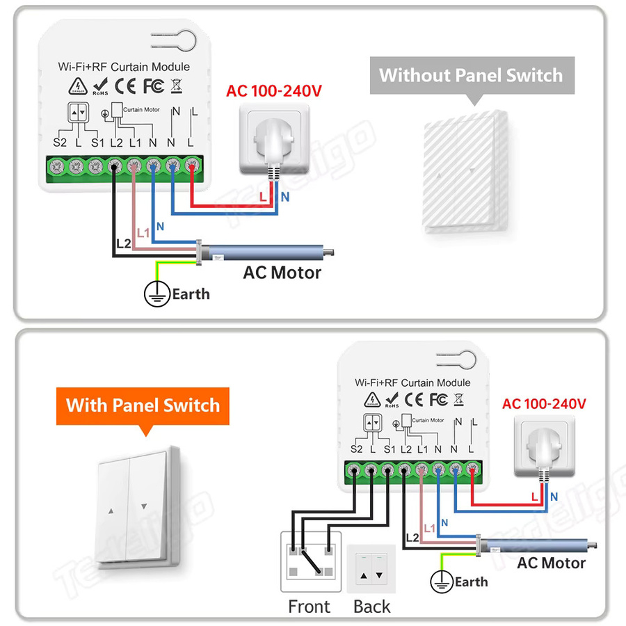 Tedeligo WiFi Smart Vorhang Schalter und elektrische Rollladen Steuerung mit Tuya App, Sprachsteuerung für Alexa und Alice sowie 433 MHz Fernbedienung in Weiß - Bild 3