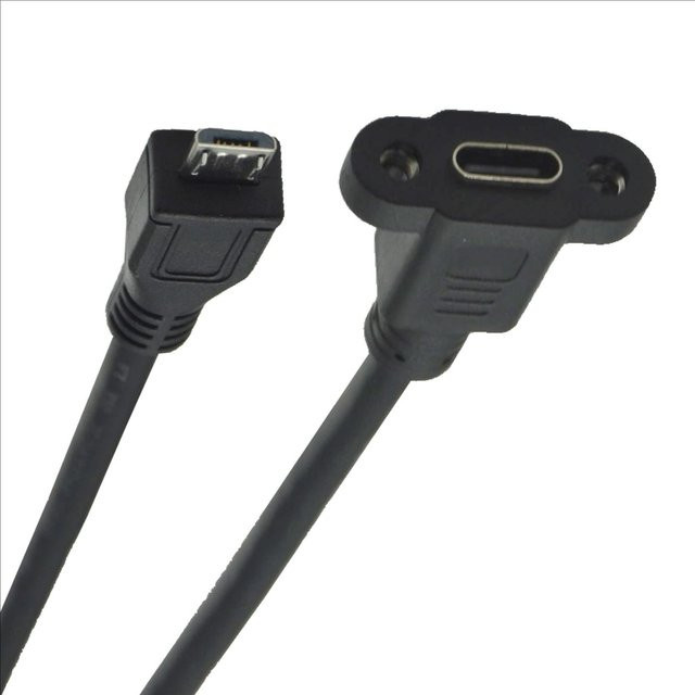 UXG Micro-USB auf USB-C Verlängerungskabel Schwarz, 0,3 m, für Schalttafelmontage mit 17,5 mm Loch und Schrauben, Hochgeschwindigkeits-Datensynchronisierung - Bild 1