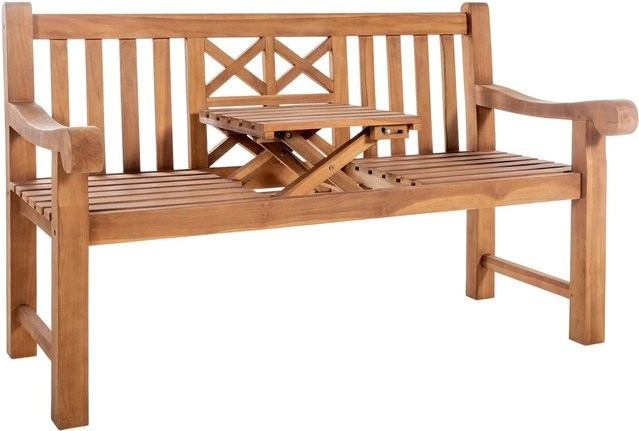 DELUKE Gartenbank PAKEL aus Teakholz mit Klapptisch und Lehne, braun, B/T/H: 150 x 72 x 92 cm - Bild 1