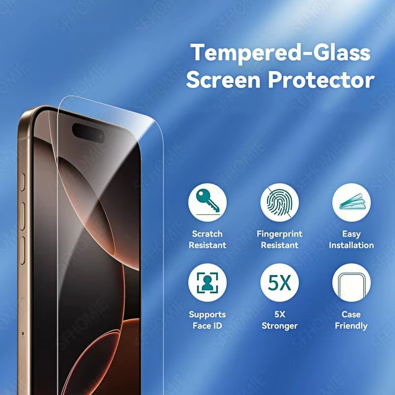 5 Stück SFHOMIE HD Gehärtetes Glas Displayschutzfolie für iPhone 11 bis 17 Pro Max, Plus, Air und 16e/17e, transparent - Bild 2