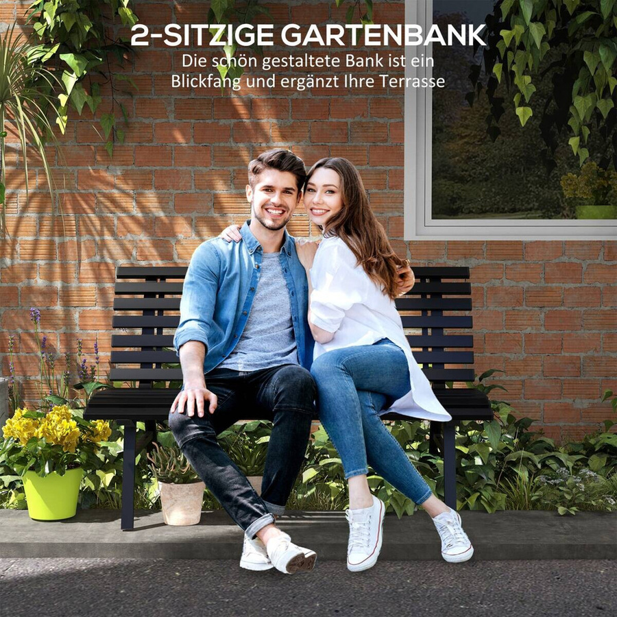 Outsunny 2-Sitzer Gartenbank aus Aluminium mit Lamellen-Design in Schwarz, wetterfest und UV-beständig, B/T/H: 123 x 67 x 79 cm - Bild 4