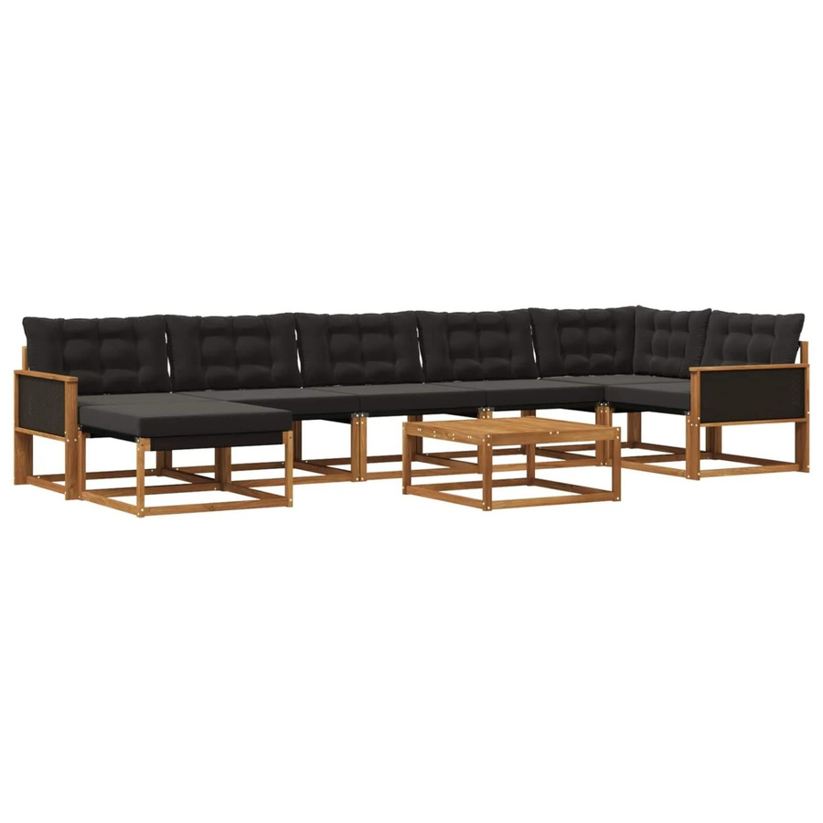 vidaXL Outdoor-Sofagarnitur aus Akazienholz mit Textilene und Kissen in Natur und Schwarz - Bild 2