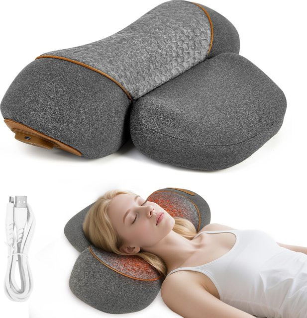 PAQIN 3-in-1 Nackenmassagekissen mit Heiz- und Traktionsfunktion, Grau, Damen - Bild 1