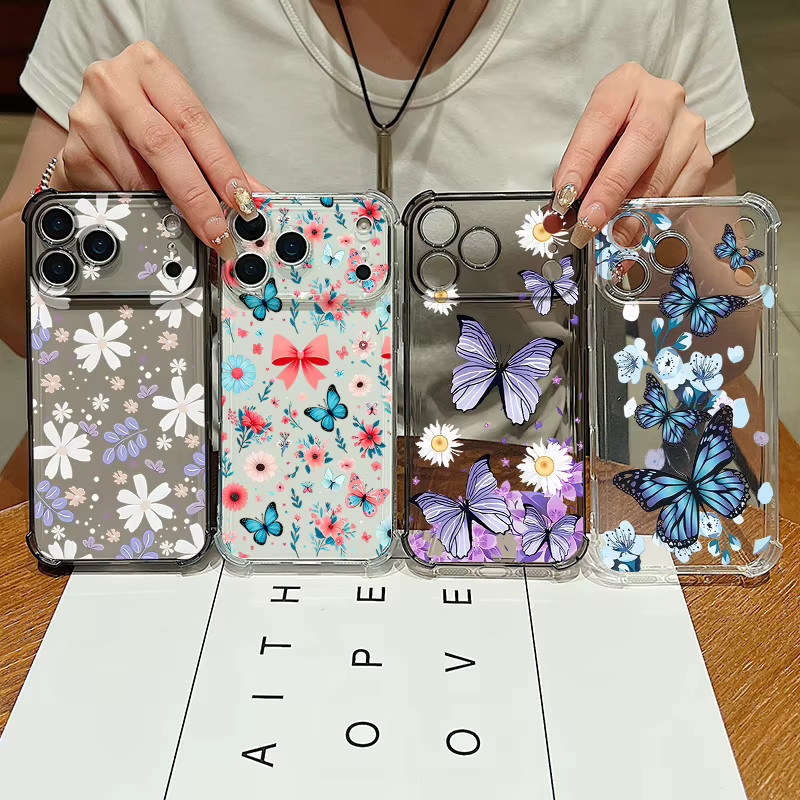 MOESOE Handyhülle mit Kartensteckplatz und Schmetterlings-Design für iPhone, stoßfeste transparente TPU-Abdeckung, Lila - Bild 3