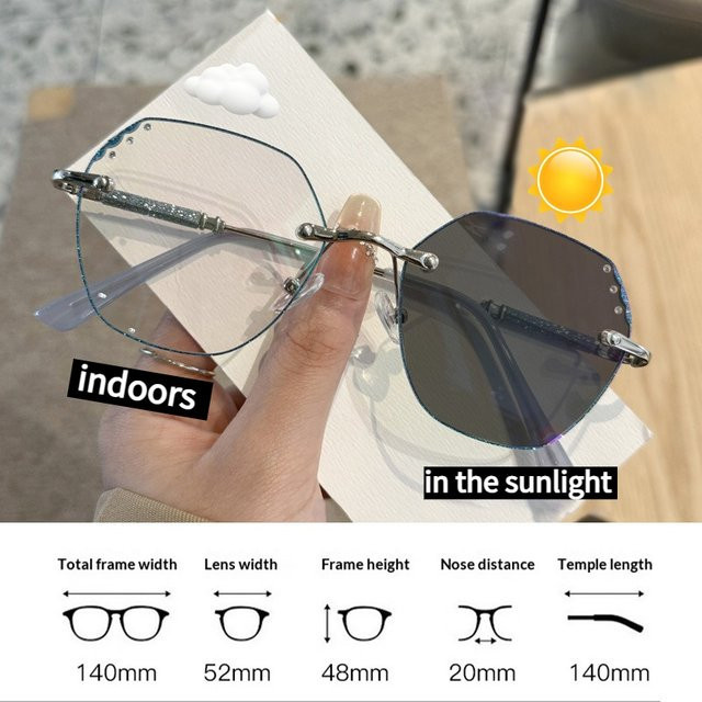 MDOD Korrektionsbrille, randlos, hexagonal, Metall, Damen, Photochrome, Anti-Blaulicht - Bild 1